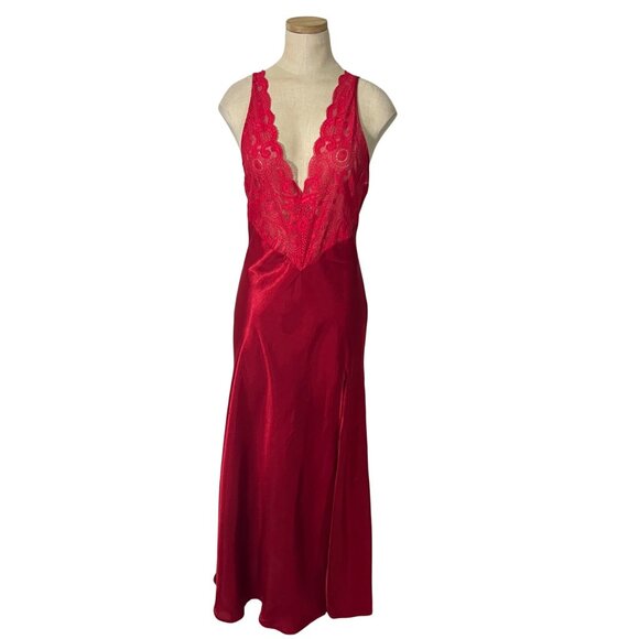 Victoria's Secret nightgown women's M red lace vtg 80's full length gold label - Picture 2 of 10